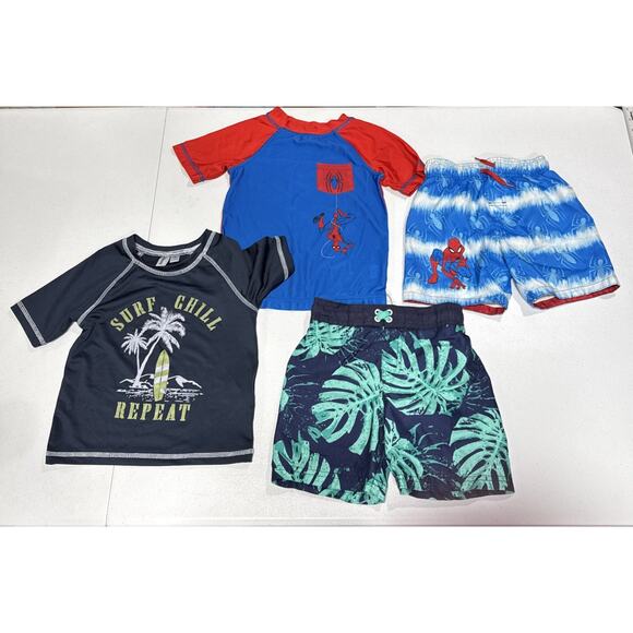 Marvel Spider Man Swim Rashguard Shorts Boys 4T Cat & Jack Wippette Swimwear Lot - Picture 1 of 14